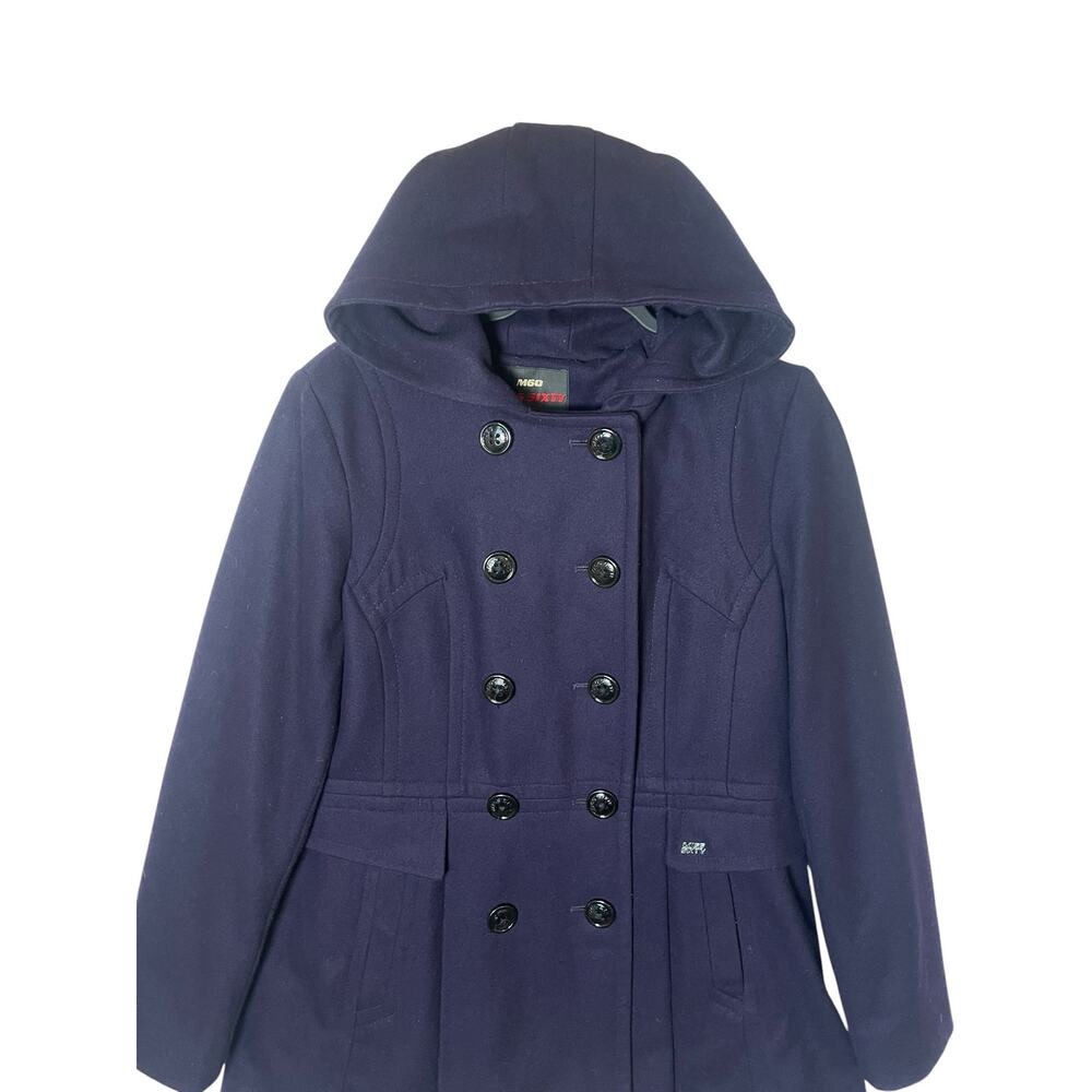 VTG Y2K Miss Sixty Double Breasted Purple Wool Blend Hooded Peacoat Large - Picture 4 of 10